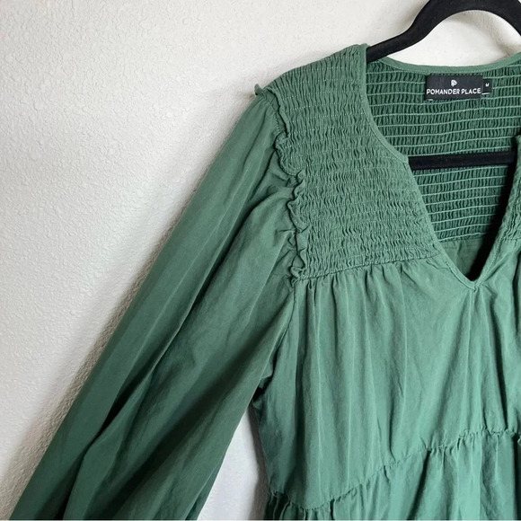 NWOT Tuckernuck Pomander Place Ceci Smocked Dress Long Puff Sleeve Jaguar Green - Picture 5 of 12
